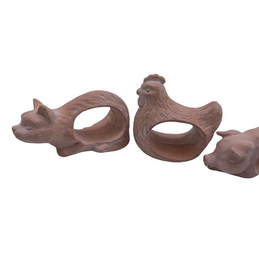 Set of 5 Toyo Terra Cotta Clay Animal Napkin Rings